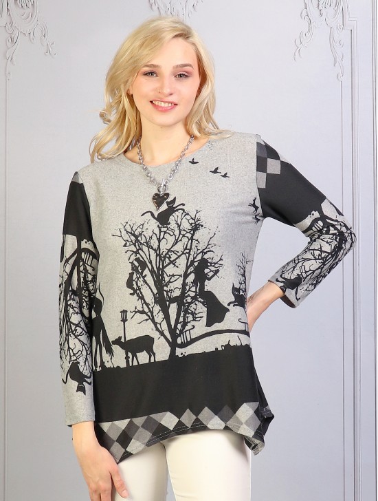 Ladies Trees Printed Knit Fashion Top 